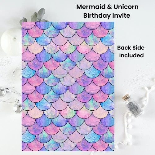 Brillo Neón Sirena Unicornio Cumpleaños 4 en 1 Video Invitación Frontal y Etiqueta de Gracias Foto 4 de 4