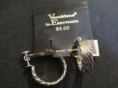 Vendome in Eternum Silver Tone Hoop Earrings Clip ONs NOS