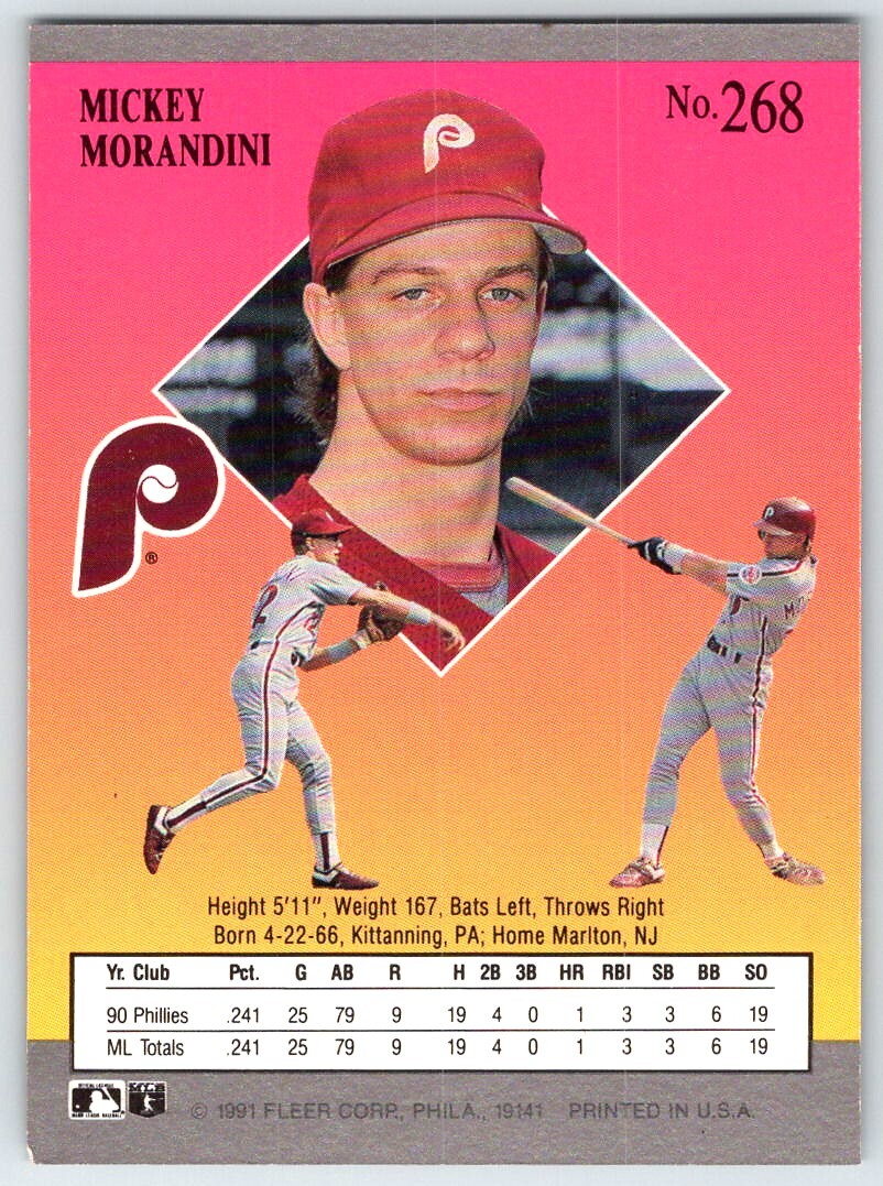 1991 Fleer Ultra Baseball Card Mickey Morandini #268 Philadelphia