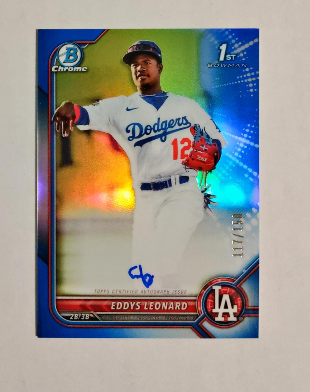 Eddys Leonard 2022 1st Bowman Chrome AUTO Prospect BLUE REFRACTOR 117/150 z2