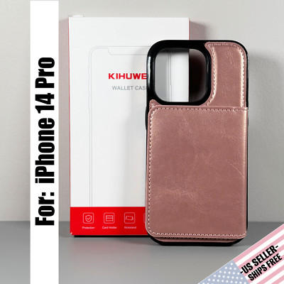 Wallet Case for iPhone 14 Pro - Pink Rose Gold Faux Leather | Flip Cover