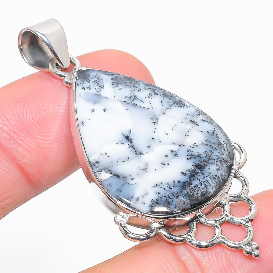 Natural Dendrite Opal Gemstone 925 Solid Sterling Silver Gift Pendant 2.25
