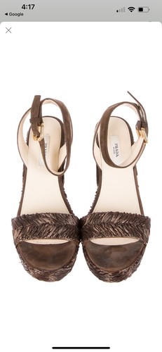 Prada Raffia Wedge Sandals