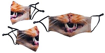 Angry Kitty Cat Face Mask Mouth Teeth Reusable Print Costume Filter Pocket