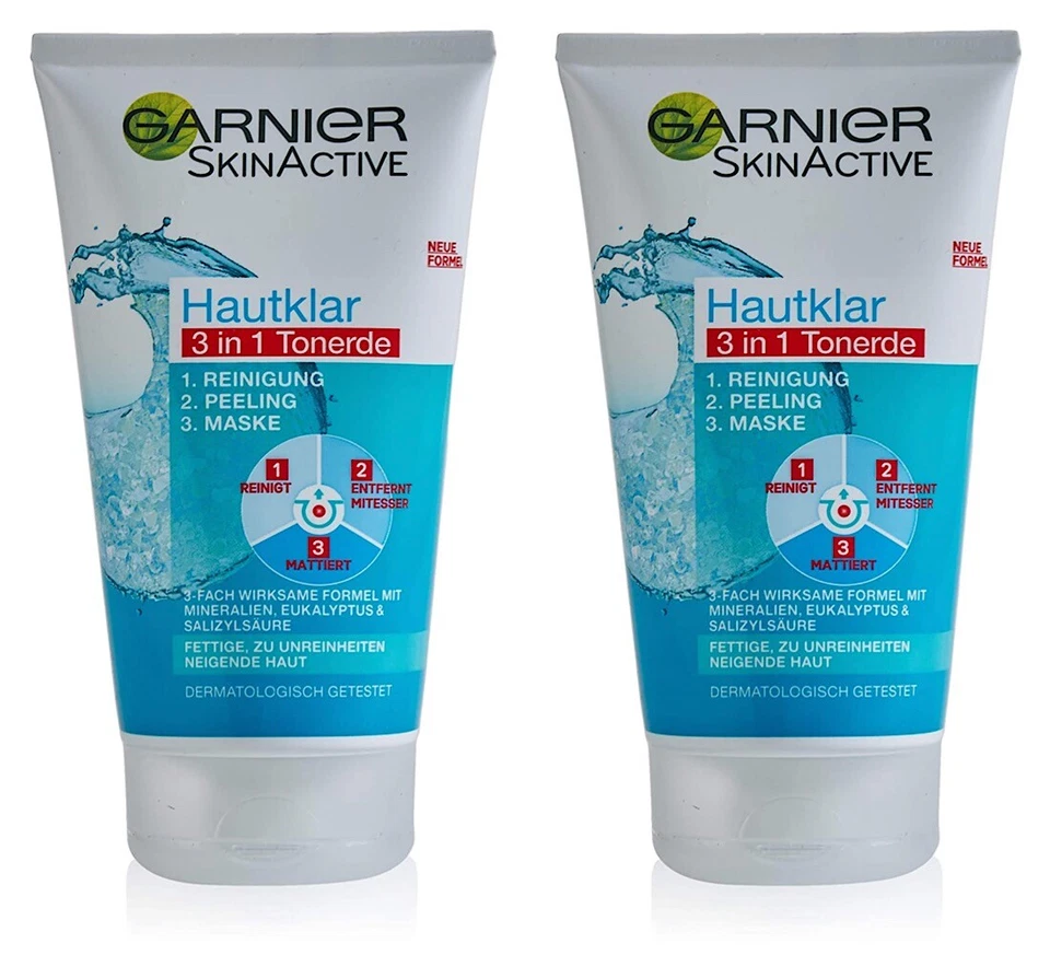 ✅ Garnier Hautklar 3in1 Reinigung Peeling Maske Hautunreinheiten 2x 150 ml ✅