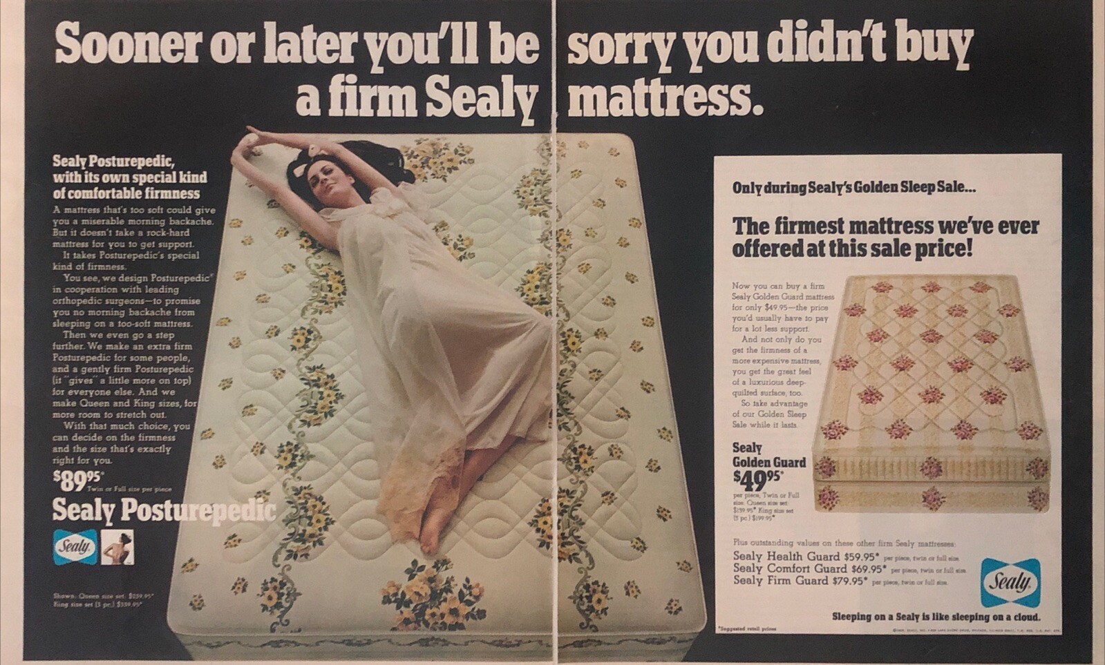 1968 Sealy Posturepedic Mattress PRINT AD You'll Be Sorry You Didn't Buy VTG 60s