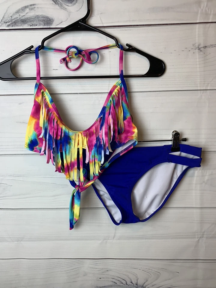 Conjunto de biquíni Delias 2 franjas tops e parte inferior azul - Imagem 2 de 4