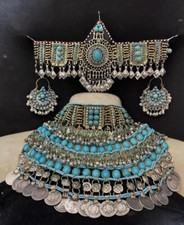 blue afghan stones neckles ,earing headpiece for women bridal.kochi jewellary