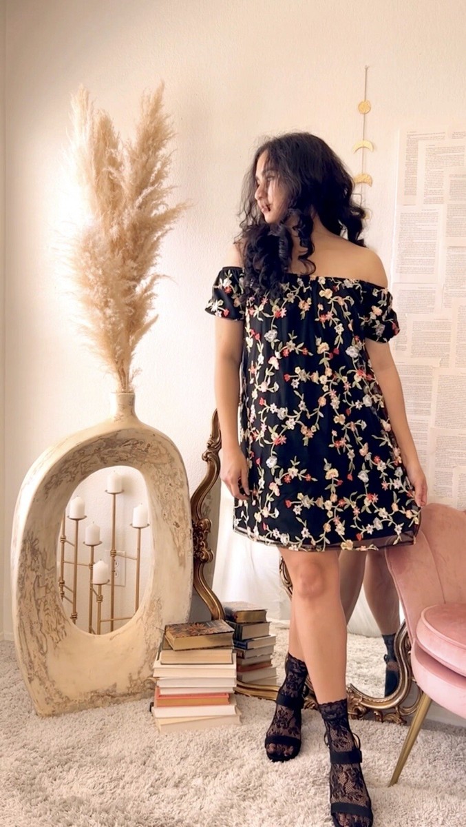 Urban Outfitters Black Motif Floral Embroidery Off the Shoulder Mini Dress | eBay Urban Outfitters Black Motif Floral Embroidery Off the Shoulder Mini Dress | eBay