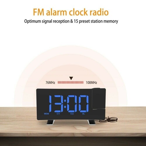 LED Curved-Screen Digital Alarm Ceiling/Wall Projector Dual Clock FM Radio DC 5V - Picture 3 of 14