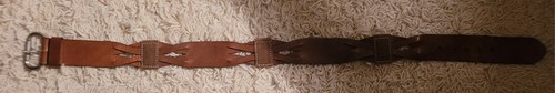 GAP 1969 Jeans Brown Leather & Canvas Wide Belt Sz S 40” Long Woven Back - Picture 4 of 6