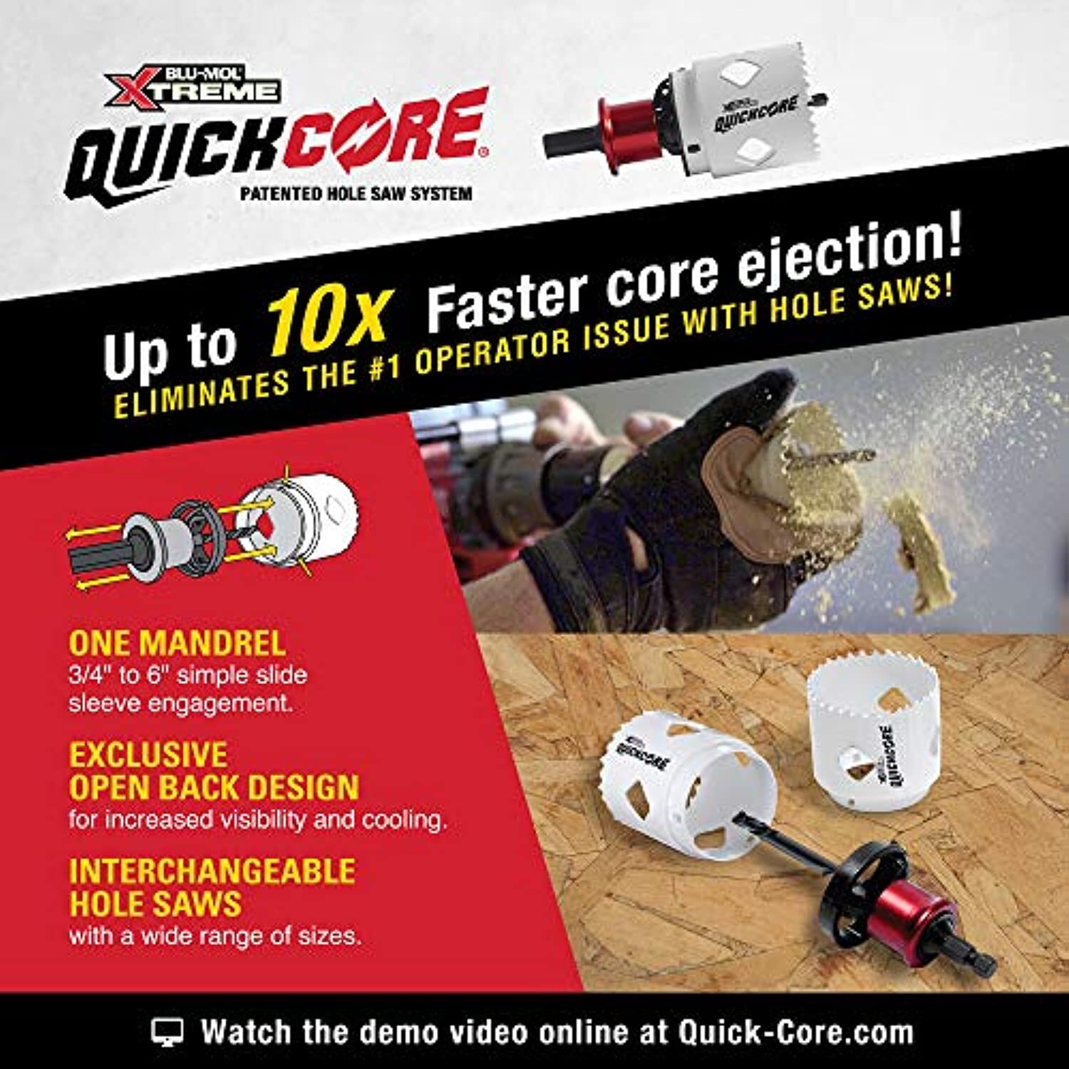 Disston QUICKCORE, 2 1/2" , 10X FASTER CORE EJECTION, Quick Change, 1 7