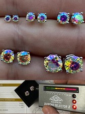 Rainbow Opal Moissanite Screwback Stud Earrings 925 Silver 3-8mm Passes Tester