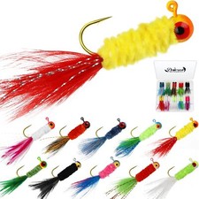 Crappie Jigs Hand-Tied Marabou Hair Jigs Heads with Feather 20pcs 10 Colors 1...
