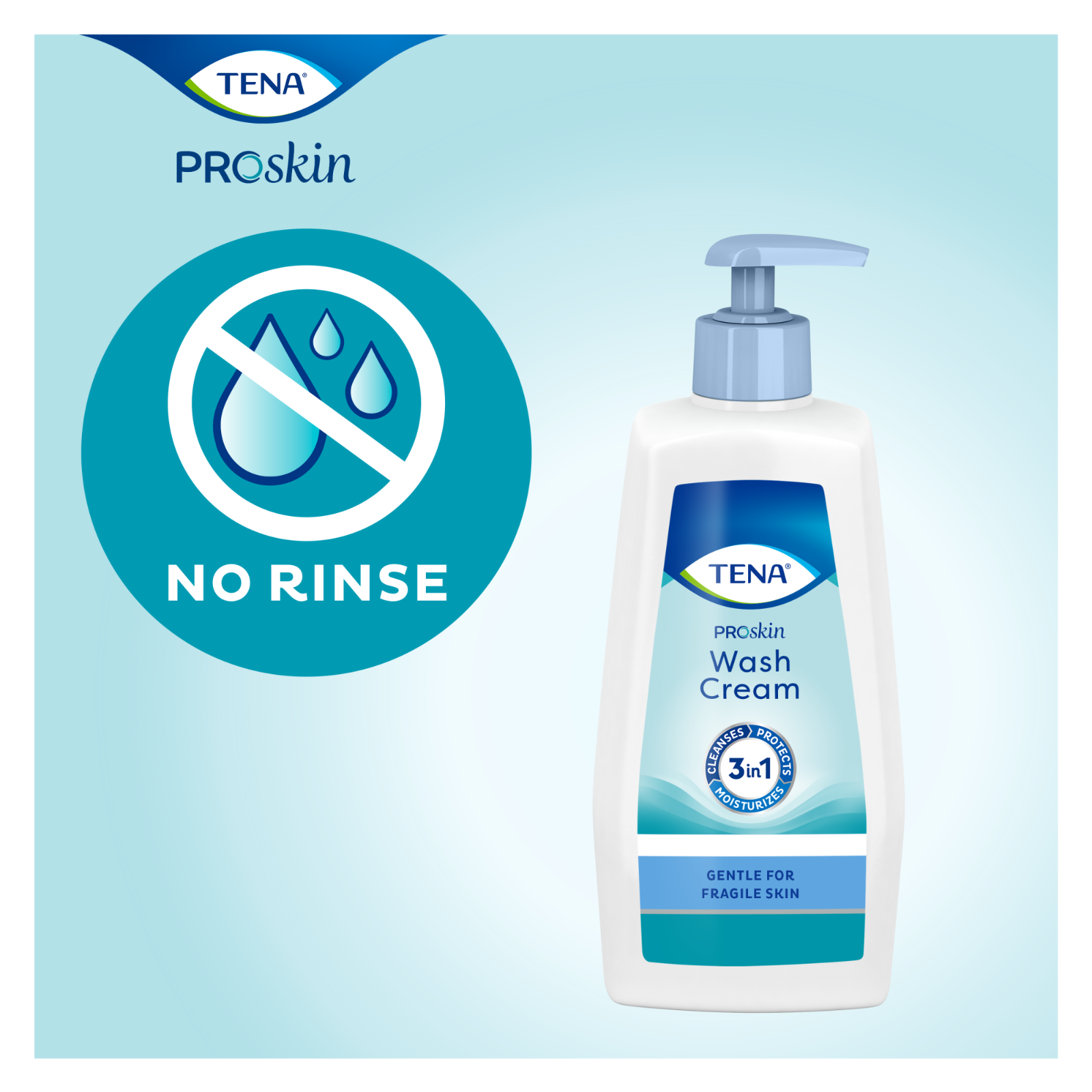 TENA Proskin Wash Cream No Rinse Required - 3 x 1 Litre Pump Bottles