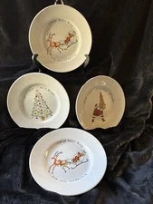 Pottery Barn Outlet Holiday Cheer 8” Plates Christmas Theme Set of 4 In Box