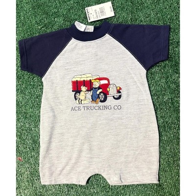 Vintage Y2K Cowboys and Angels Romper Size 3-6 Months Gray Navy Ace Trucking 