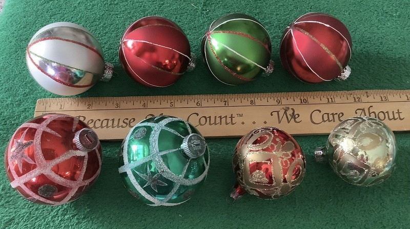 Mid Century (8) Glass GLITTER & MICA Glass Christmas Ornaments (2) W. Germany