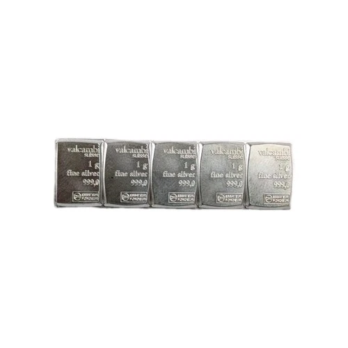 🔥 Lot of 5 × 1 Gram Pure Silver Bullion Bars Connected .999 Fine Valcambi 🪙