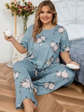 PYJAMA SET PLUS SIZE  24 LADIES OLD GREEN FLORAL STRETCH LOUNGEWEAR COMFORT