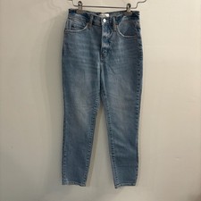OAK  FORT High-Waisted Relaxed Tapered Leg Jeans in Light Blue Wash
