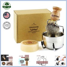Badger Hair Shaving Brush with Goat Milk Soap Refill and Stainless Steel Stand