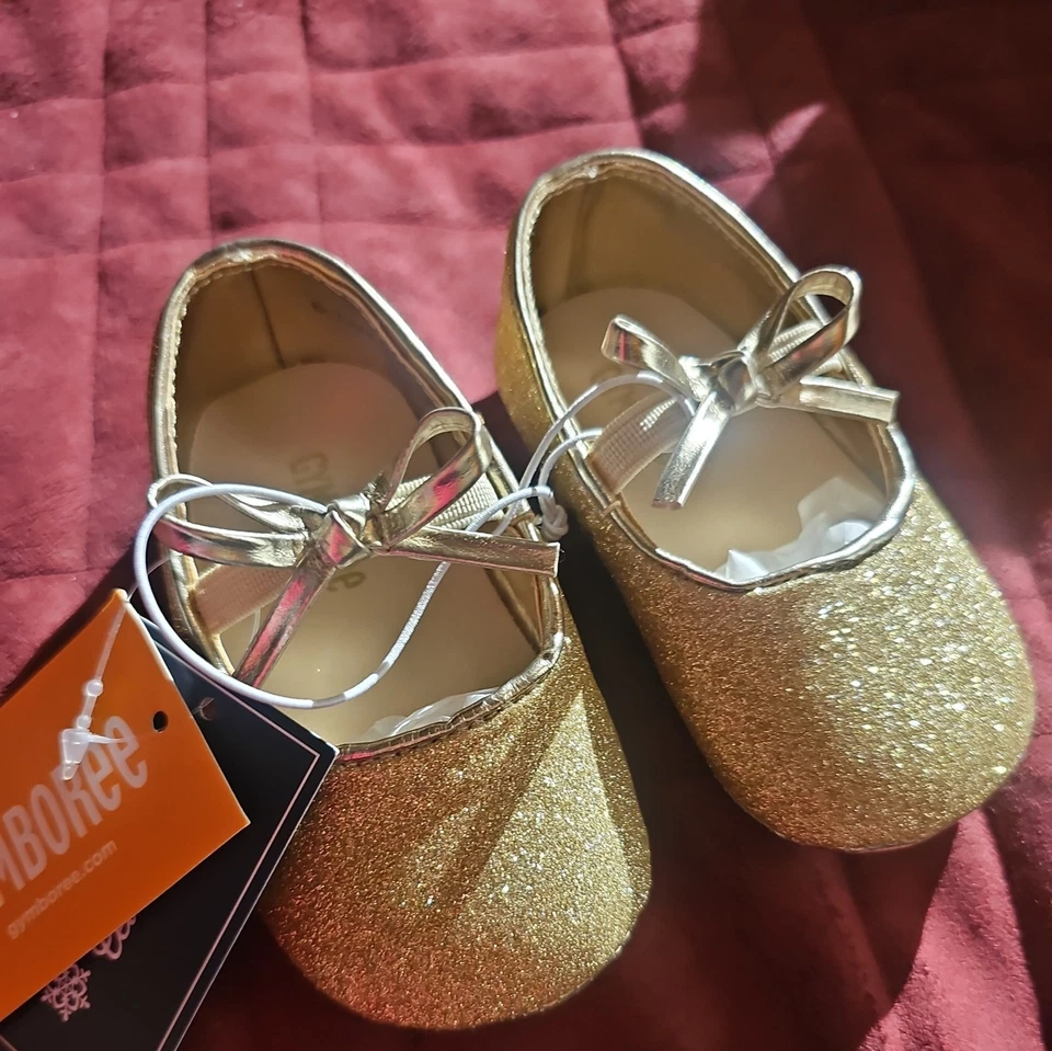 NWT Gymboree Sz 12/24 Gold Sparkle Glitter Costume Ballet Shoes for 6-12 Months - Image 4 of 4