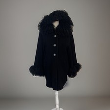 Fendi 365 Italy Wool Coat Black Hood Women  s Fur Trim Size 6 Vintage