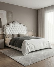 Letto Matrimoniale Barocco Rebecca con Contenitore Foglia Oro o Argento Ecopelle