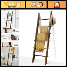 6-Tier 5.4ft Rustic Blanket Ladder with Hanging Knobs - Home Decor Storage Solut
