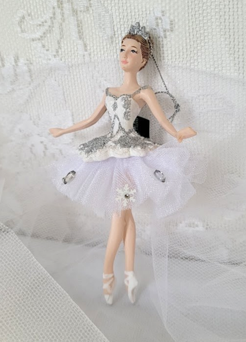 New Kurt Adler Nutcracker Snow Queen Ballerina Ornament White & Silver Crystals