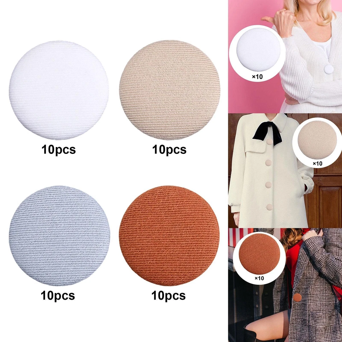 10 Bottoni Rivestiti In Tessuto Di Cotone, Diametro 20 Mm, Colore Nero, Con Gambo, Per Cucito E Artigianato - 3