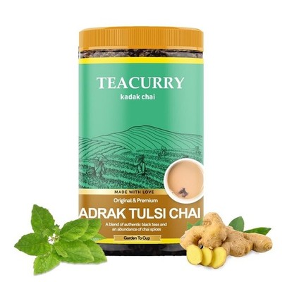 TEACURRY Adrak Tulsi Tea (100 Grams, 50 Cups) - Helps with Morning Sickness