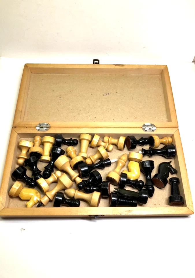Vintage Soviet Wooden Chess Set USSR 1960-70s w/ Folding Board Box Cold War Era - Image 2 of 4