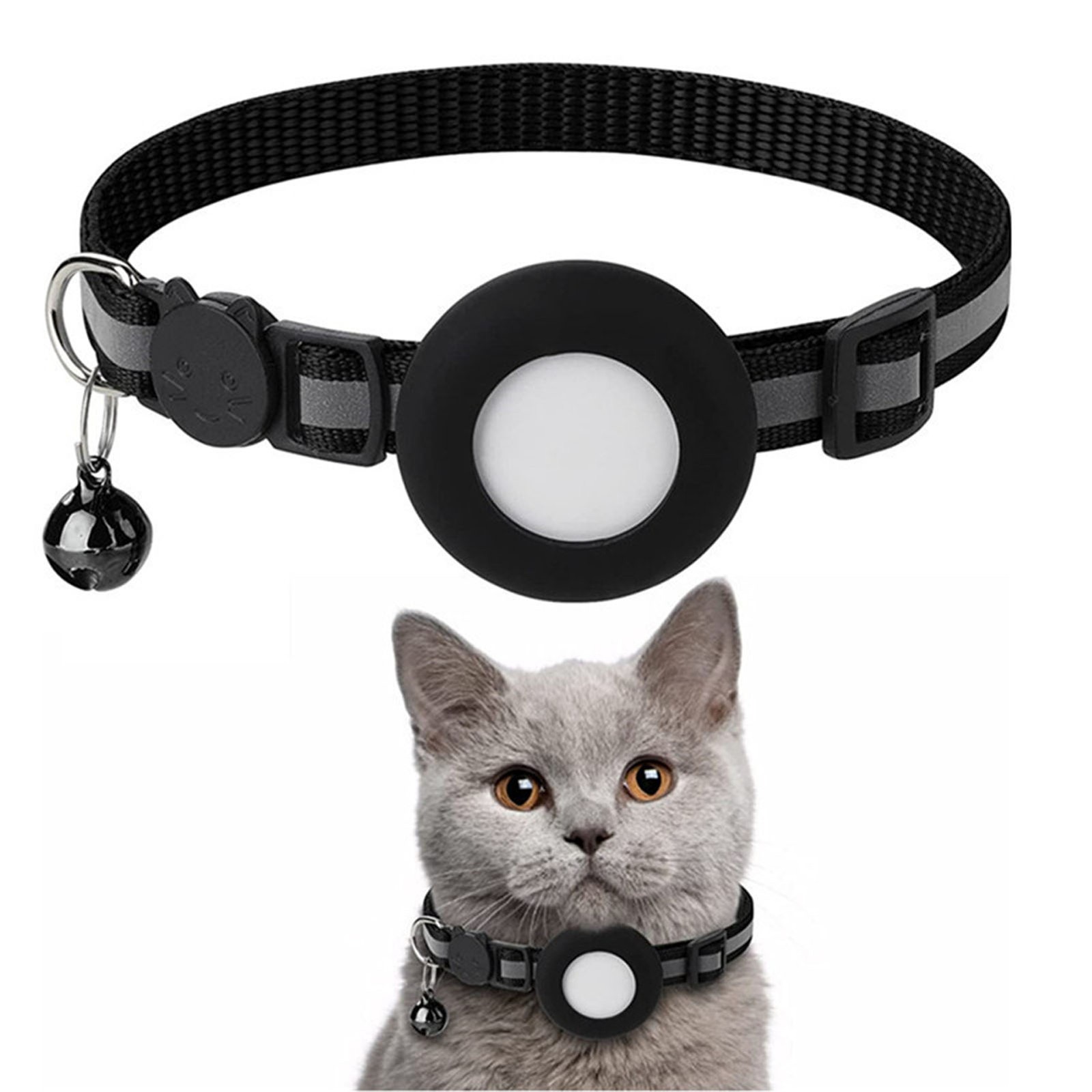 Cat Collar Reflective Nylon Collar Safety Buckle Removable Bell GPS Pet Tracking
