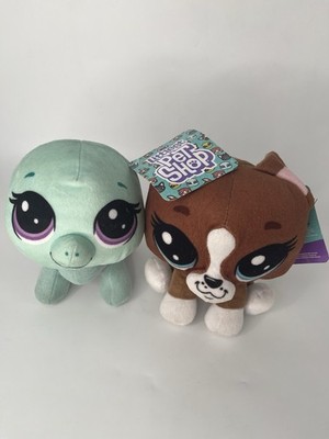 Littlest Pet Shop Plush Terrier Dog Brown Roxie 2022 Green Purple Turtle Stuffie