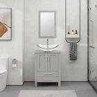 24" Modern Vanity: Bathroom Set with Glass Vessel Sink, 2-Door Cabinet & Mirror