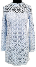 Size Medium Aqua Openwork Mini Dress Sky Blue Back Zip Attached Lining