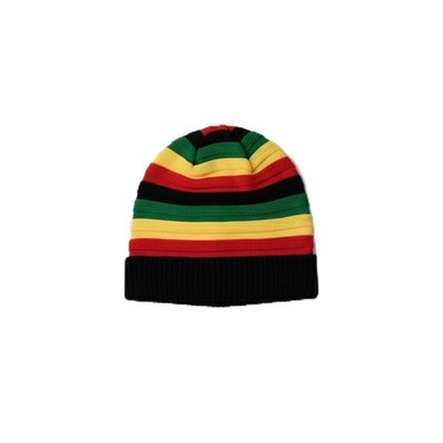 Striped Rasta Slouchy Beanie, Unisex Reggae Style Knitted Skull Cap