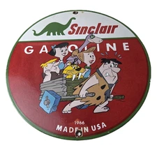Vintage Sinclair Porcelain Sign - Flintstones Cave Man Gasoline Gas Station Sign