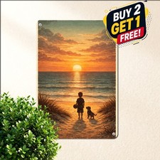 Sunset Beach Ocean Scene Metal Sign Warm Tranquil Coastal Wall Decor 8x12