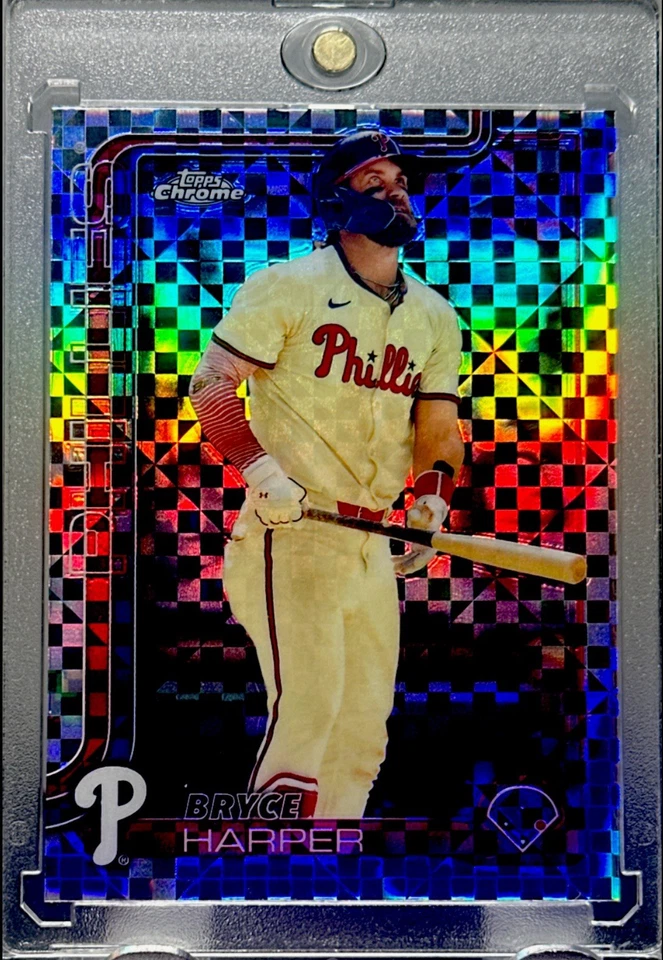 Bryce Harper RARO REFRACTOR A CUADROS PRIZM TARJETA DE INVERSIÓN CROMO PHILLIES COMO NUEVO Foto 2 de 4