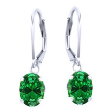 6/7 Ct Lever Back Drop Dangle Earrings Simulated Emerald Solid Sterling Silver