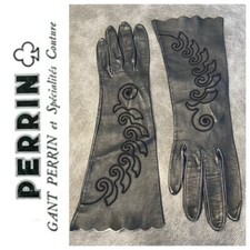 Perrin Table Cut Women's Designer Leather Embroidered Gloves Size 6 1/2