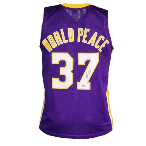 Camiseta deportiva de baloncesto firmada por Ron Artest de Los Ángeles meta púrpura paz mundial (JSA) - Imagen 1 de 2