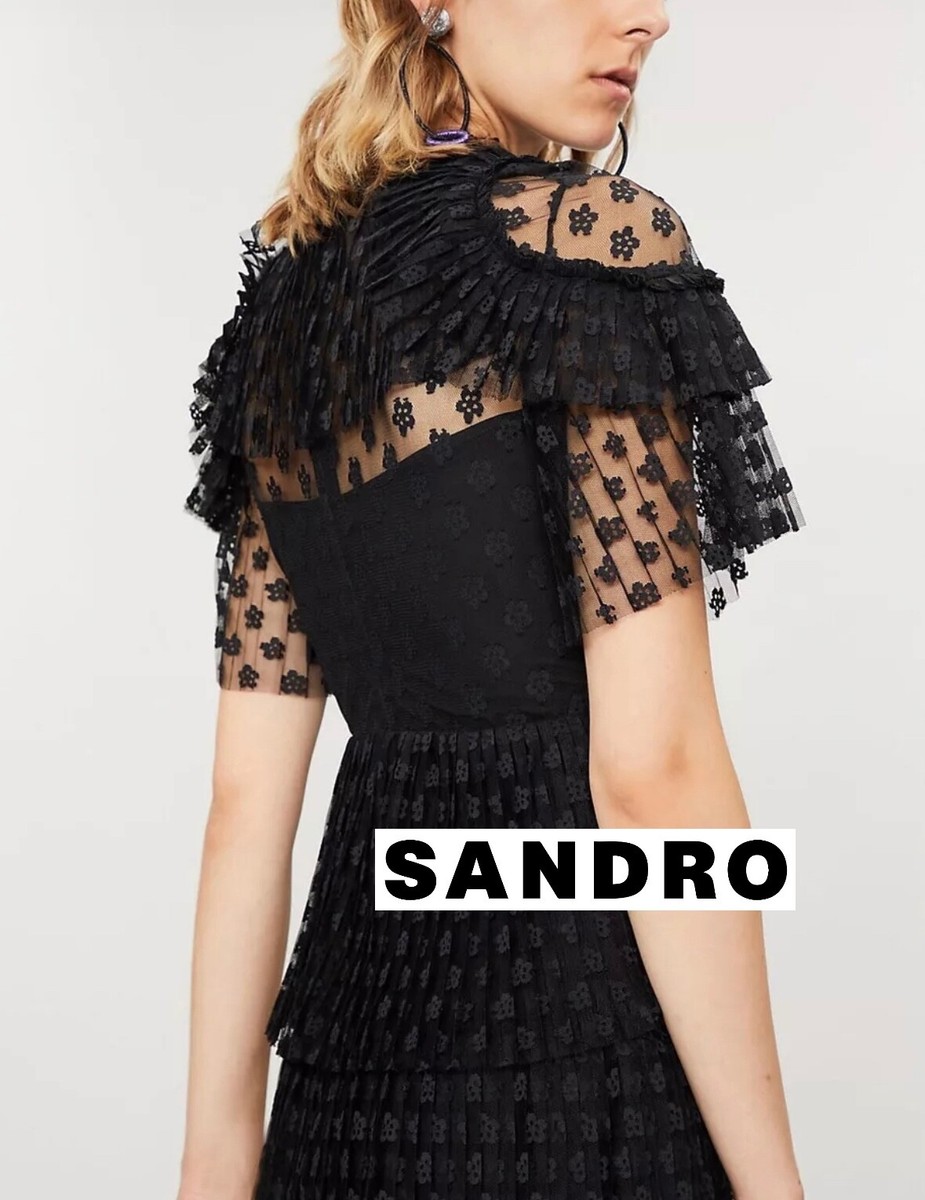 sandro layered dress Floral-lace tiered Black Size Women's / XS / US 0-2 / IT 36-38 womens online boutique