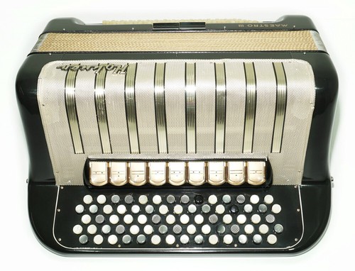 Vintage Hohner Maestro III 5-reihiges Knopfakkordeon C-System, Riemen, Koffer, 2532 - Bild 7 von 16