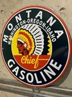 Vintage Style Montana  Chief Gas Pump  Porcelain Sign