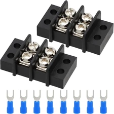 Terminal Block,2 Pack 2 Circuits 20-30A 200V-450V Dual Row Screw Terminals Strip