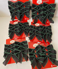 6pk- 24 BENDABLE WIRED MINI BOWS BLACK  GREEN CHRISTMAS ORNAMENT HOLIDAY TIME